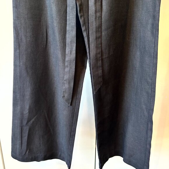 Reformation Black Linen Wide Leg Pants with Tie Waist - Size 6 - Picture 6 of 8